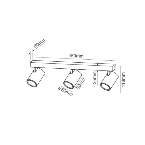 רול.6 שלישיה פס צמוד תקרה מתכוונן גוף לבן 450x112 מ